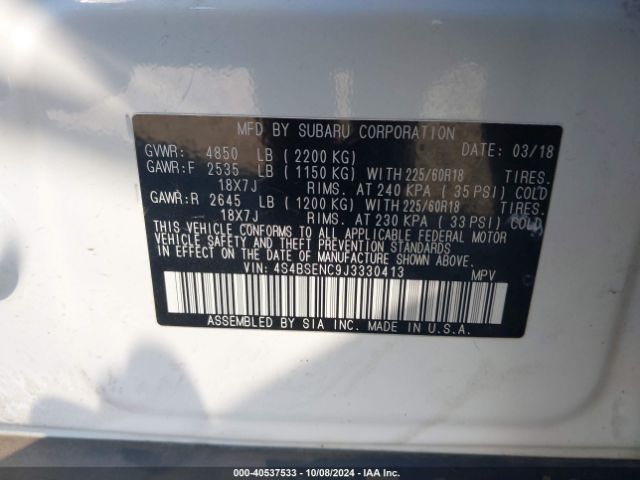 4S4BSENC9J3330413 Subaru Outback 3.6r Limited