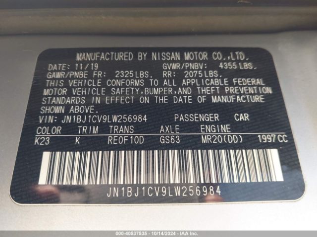 JN1BJ1CV9LW256984 Nissan Rogue Sport Sv Fwd Xtronic Cvt