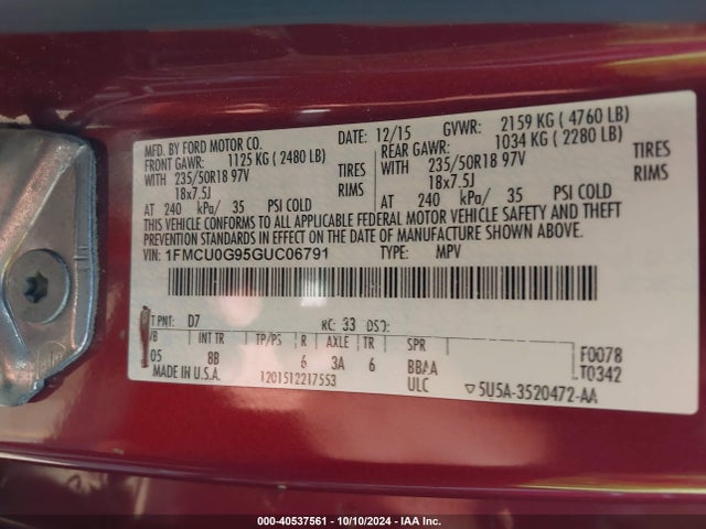 Ford ESCAPE SE 2016 1FMCU0G95GUC06791 Image 9