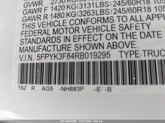 5FPYK3F84RB019295 Honda Ridgeline Black Edition