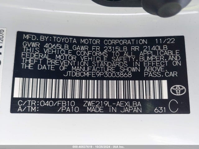 Toyota Corolla Hybrid Le 2023 JTDBCMFE9P3003868 Image 9