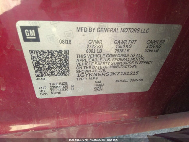 1GYKNERS3KZ131315 Cadillac Xt5 Premium Luxury
