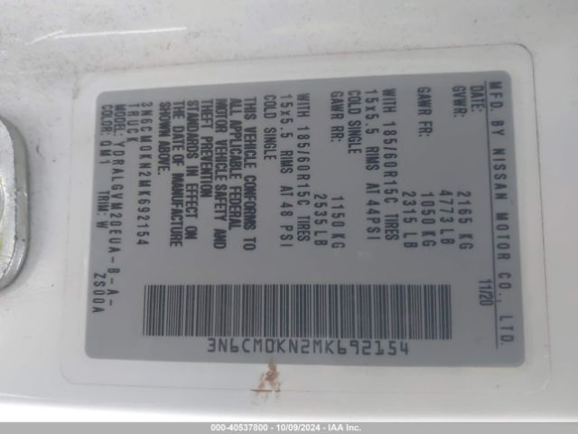 3N6CM0KN2MK692154 Nissan Nv200 Compact Cargo Sv Xtronic Cvt
