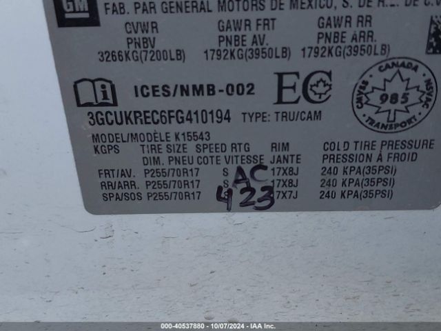 3GCUKREC6FG410194 Chevrolet Silverado 1500 1lt/2lt