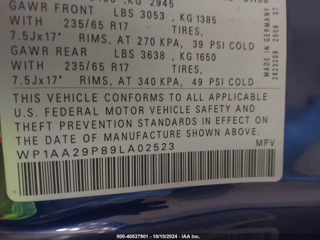 2009 PORSCHE CAYENNE WP1AA29P89LA02523 Photo 8