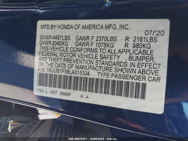 19UUB1F58LA015334 Acura Tlx Tech Package