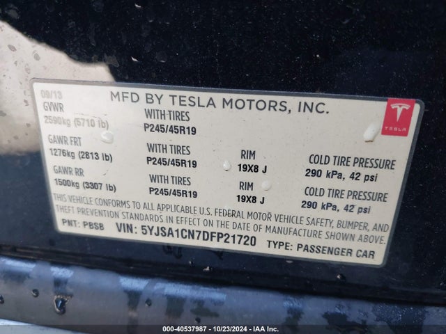2013 TESLA MODEL S 5YJSA1CN7DFP21720 Photo 8