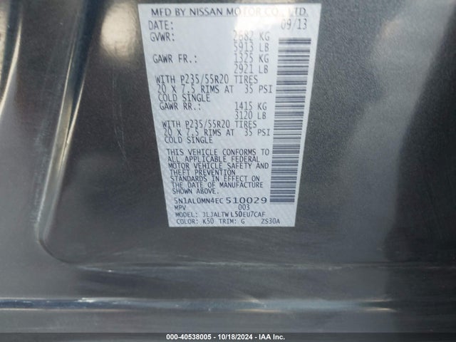 Infiniti QX60 2014 5N1AL0MN4EC510029 Image 9