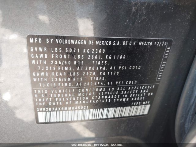 3VV2B7AX6MM045021 Volkswagen Tiguan 2.0t Se/2.0t Se R-line Black/2.0t Sel