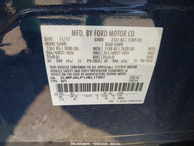 2LMPJ6LP1JBL17907 Lincoln Mkx Reserve