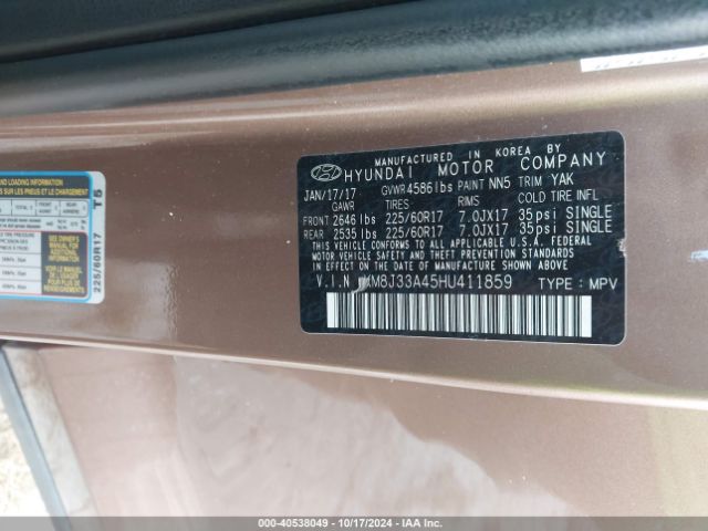 KM8J33A45HU411859 Hyundai Tucson Se Plus