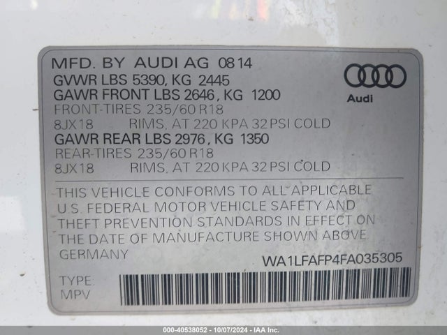 WA1LFAFP4FA035305 Audi Q5 2.0t Premium