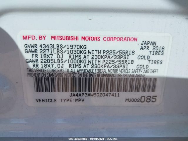 JA4AP3AW6GZ047411 Mitsubishi Outlander Sport 2.4 Se