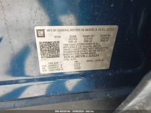 3GKALMEV3LL115114 GMC Terrain Fwd Sle