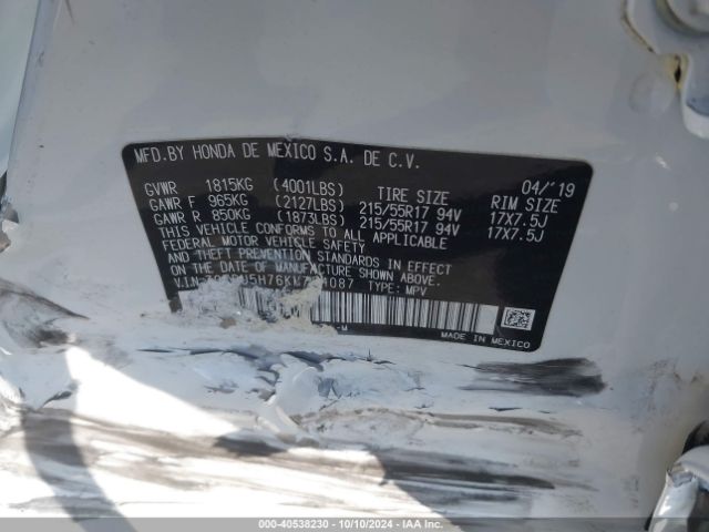 3CZRU5H76KM714087 Honda Hr-v Ex-l