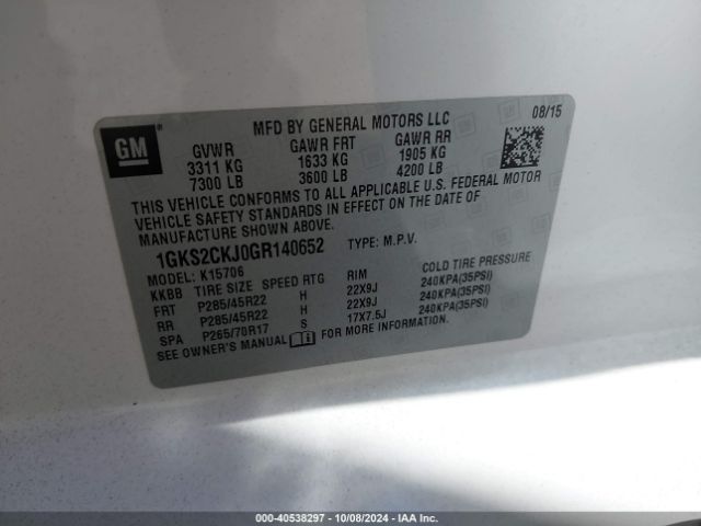 1GKS2CKJ0GR140652 GMC YUKON DENALI