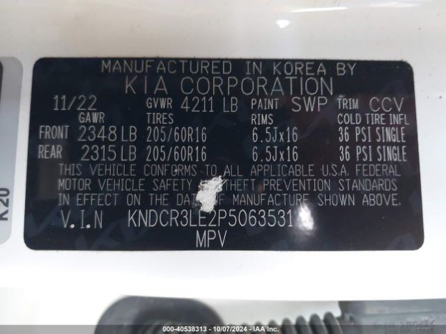 KNDCR3LE2P5063531 KIA NIRO EX