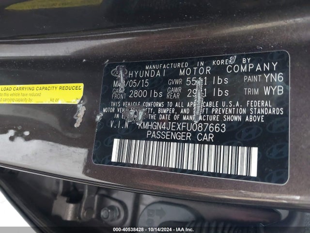 Hyundai Genesis 3.8 2015 KMHGN4JEXFU087663 Image 9