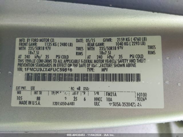 1FMCU9JX4FUC59816 Ford Escape Titanium