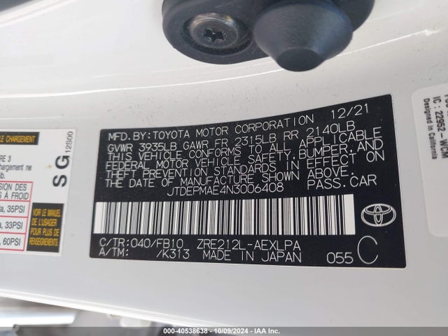 Toyota COROLLA LE 2022 JTDEPMAE4N3006408 Image 9