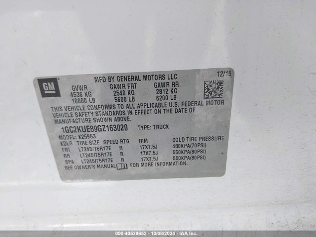 Chevrolet Silverado 2500hd Wt 2016 1GC2KUE89GZ163020 Image 9