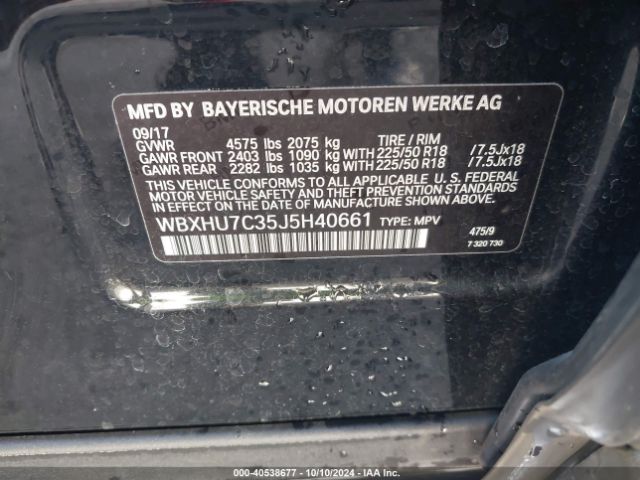 WBXHU7C35J5H40661 BMW X1 Sdrive28i