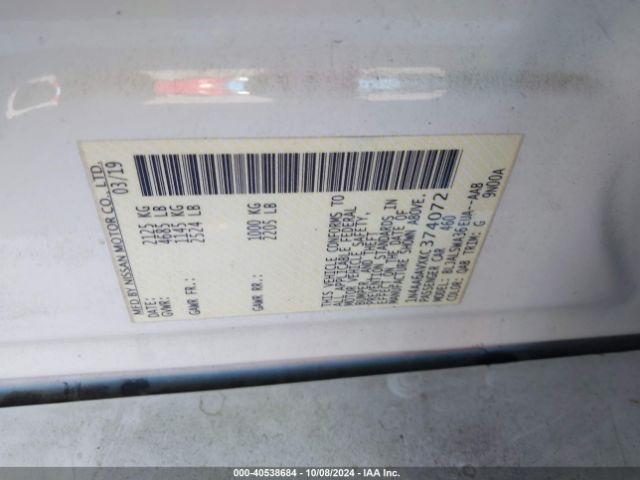 1N4AA6AVXKC374072 Nissan Maxima 3.5 Sr