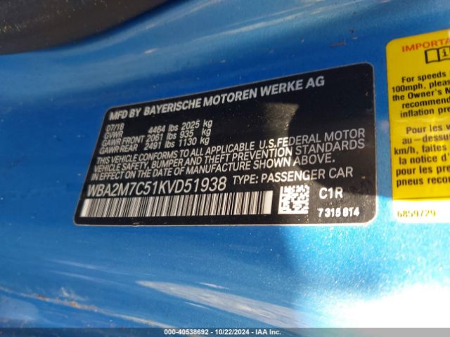WBA2M7C51KVD51938 BMW 230I