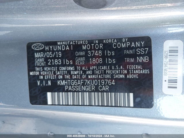 Hyundai Veloster 2.0 2019 KMHTG6AF7KU019764 Image 9