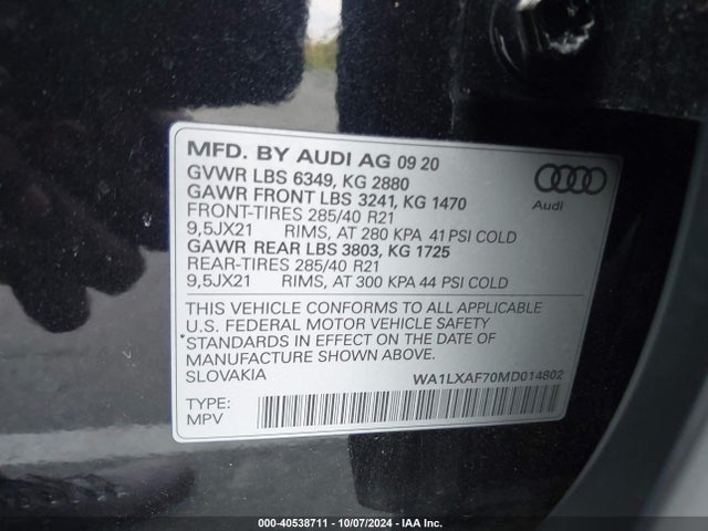 WA1LXAF70MD014802 Audi Q7 Premium Plus 55 Tfsi Quattro Tiptronic
