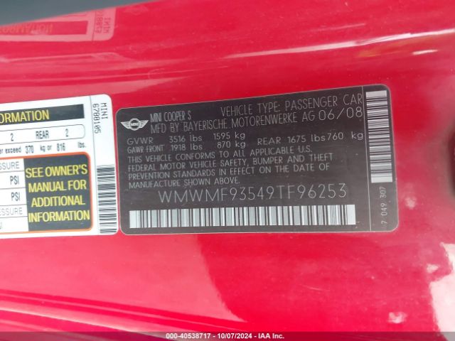 2009 MINI JOHN COOPER WORKS WMWMF93549TF96253 Photo 8