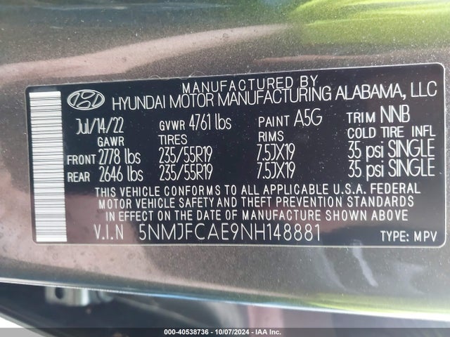 Hyundai TUCSON SEL 2022 5NMJFCAE9NH148881 Image 9