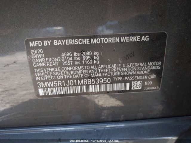3MW5R1J01M8B53950 BMW 330I