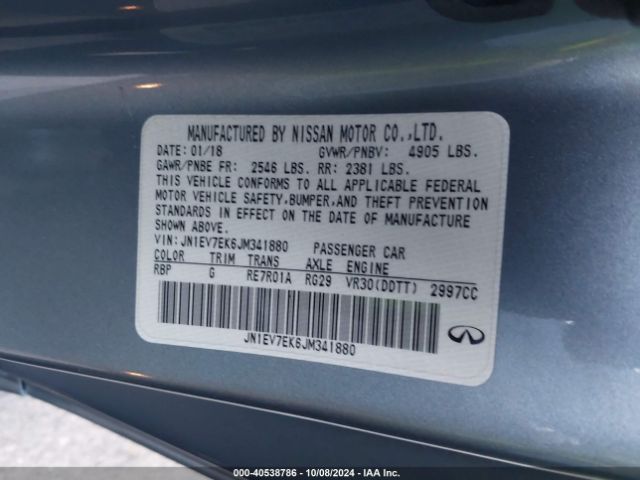 JN1EV7EK6JM341880 Infiniti Q60 3.0t Luxe