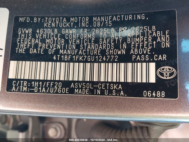 Toyota CAMRY SE 2016 4T1BF1FK7GU124772 Image 9
