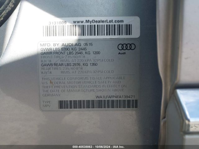 WA1LFAFP4FA139471 Audi Q5 2.0t Premium