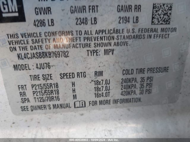 KL4CJASB8KB769782 Buick Encore Fwd Preferred