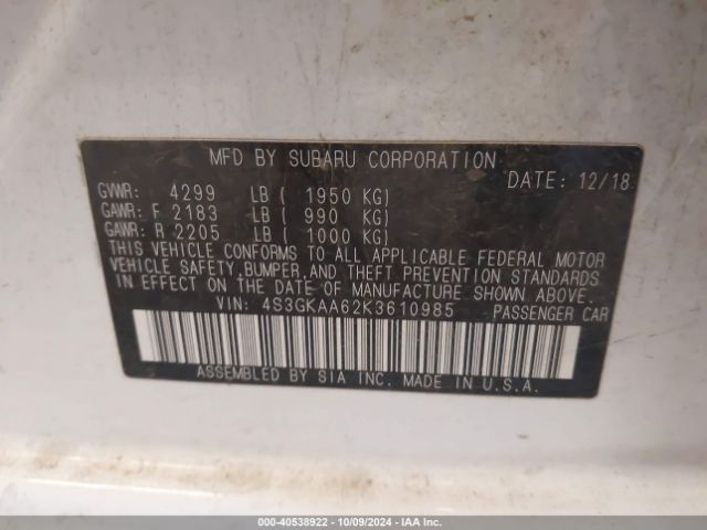 4S3GKAA62K3610985 Subaru Impreza 2.0i