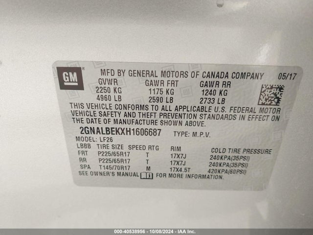 Chevrolet EQUINOX LS 2017 2GNALBEKXH1606687 Image 9