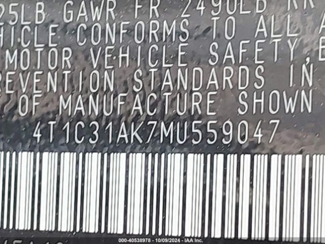 4T1C31AK7MU559047 Toyota Camry Le Hybrid