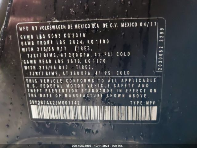 3VV2B7AX2JM001142 Volkswagen Tiguan 2.0t Se/2.0t Sel