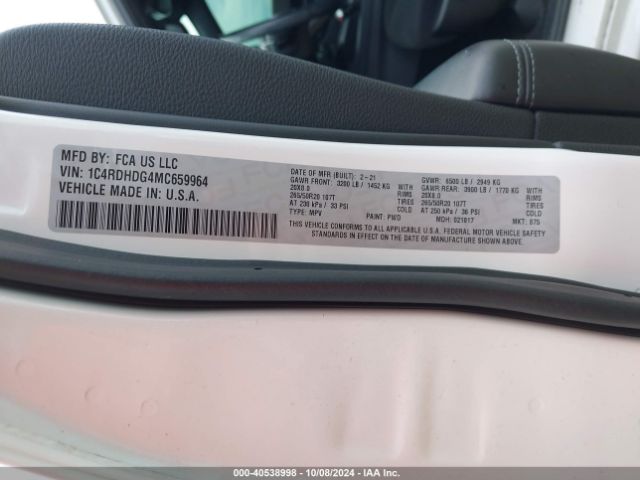 1C4RDHDG4MC659964 Dodge Durango Gt Rwd