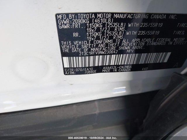 Toyota Rav4 Xle Premium 2022 2T3C1RFV9NW230642 Image 9