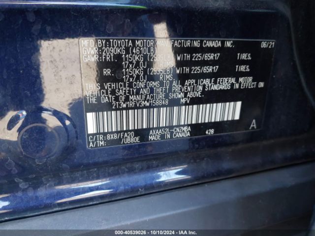 2T3W1RFV3MW158848 Toyota Rav4 Xle