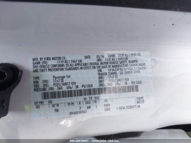 1FADP5CU1GL113429 Ford C-max Energi Sel