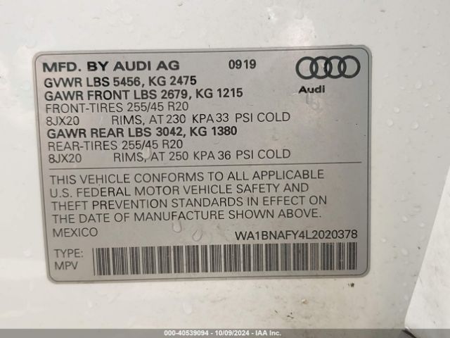 WA1BNAFY4L2020378 Audi Q5 Premium Plus 45 Tfsi Quattro S Tronic