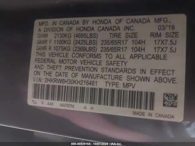Honda CR-V LX 2019 2HKRW6H30KH216461 Image 9