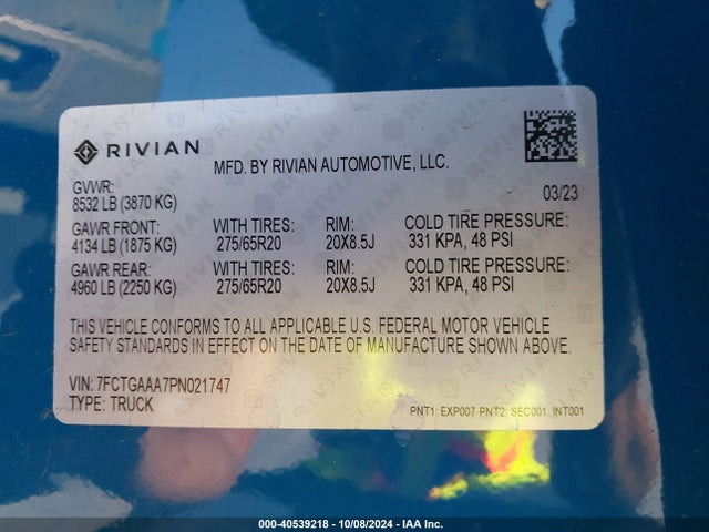 Rivian R1t Adventure Quad Motor Large Pack 2023 7FCTGAAA7PN021747 Image 9