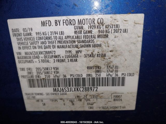 MAJ6S3JLXKC288972 Ford Ecosport Ses