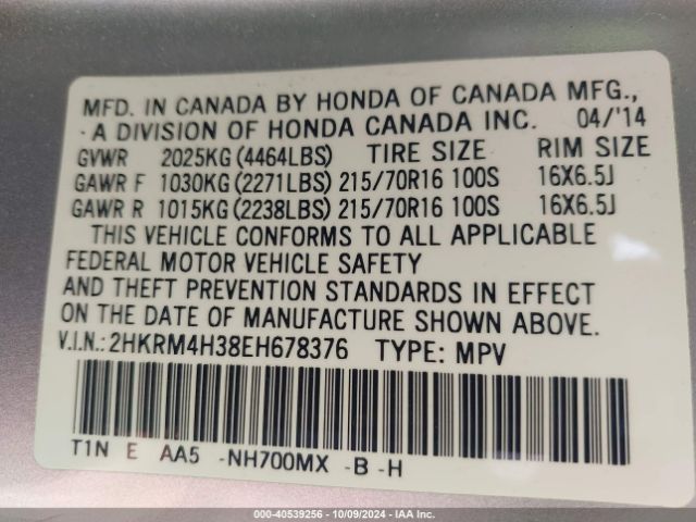 2HKRM4H38EH678376 Honda CR-V LX